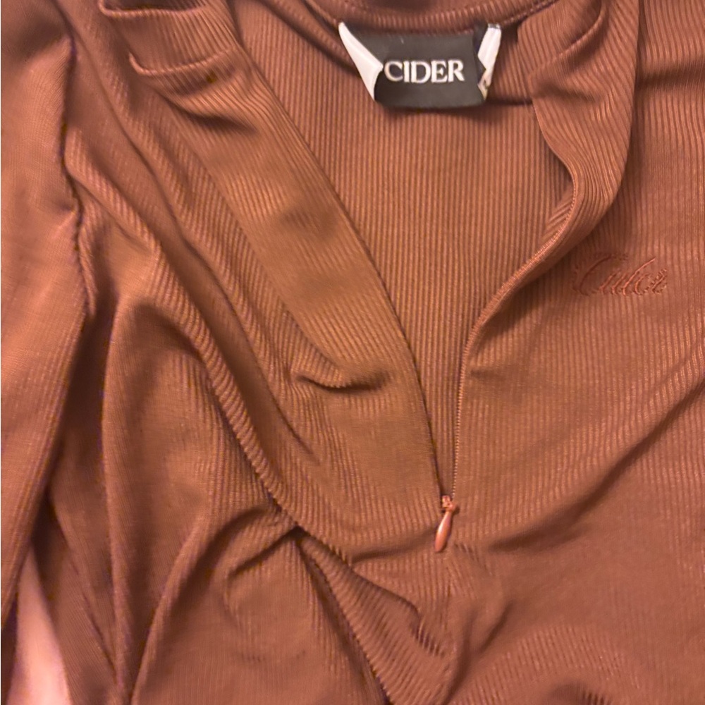 Cider Chocolate Ribbed Zip-Up Top
